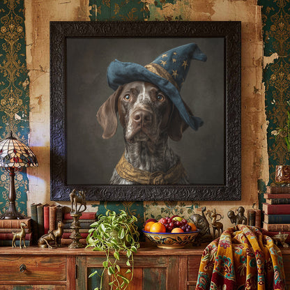 German Shorthaired Pointer Wizard Hat Canvas Wall Art Print – styled room view 5