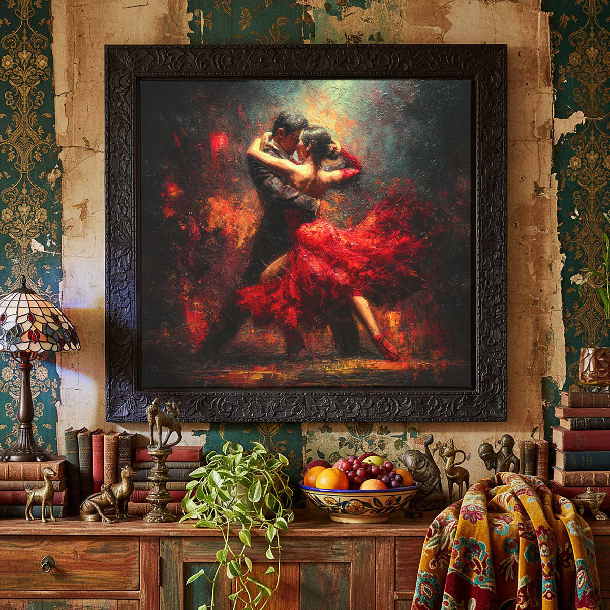 Passionate Tango Canvas Wall Art – styled room view 5