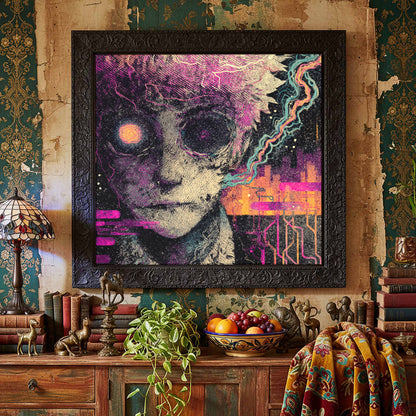 Surreal Cyberpunk Face Canvas Wall Art – styled room view 4