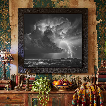 Desert Lightning Storm Canvas Print – styled room view 5