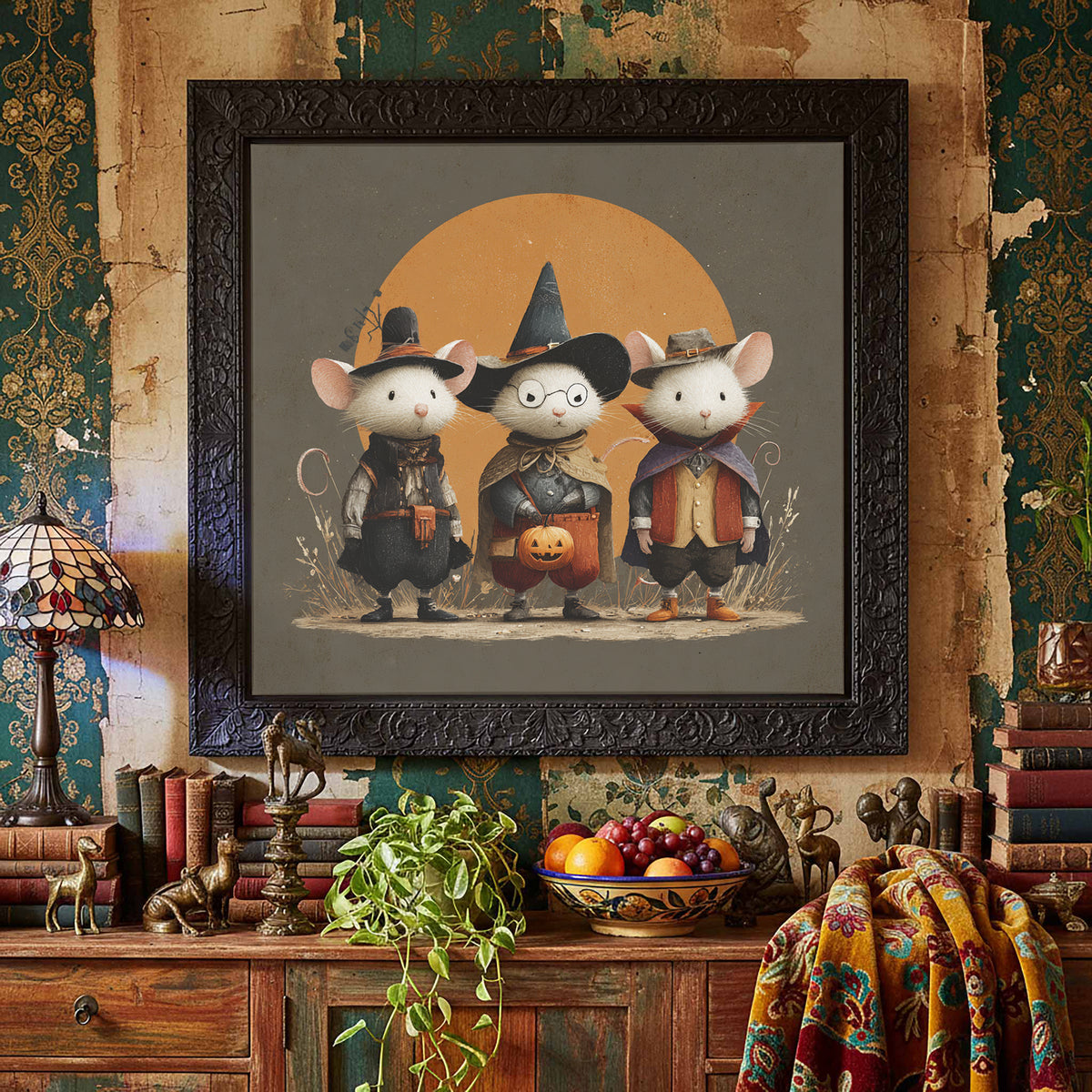 Halloween Mice Canvas Print – styled room view 5