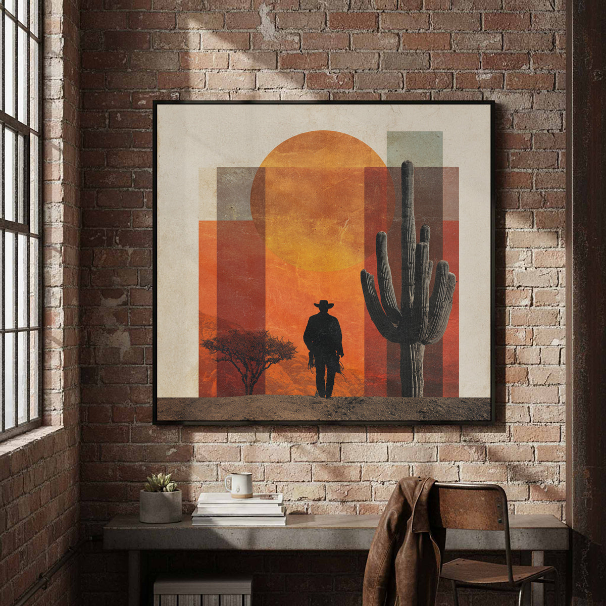 Western Desert Cowboy Canvas Wall Art – styled room view 4