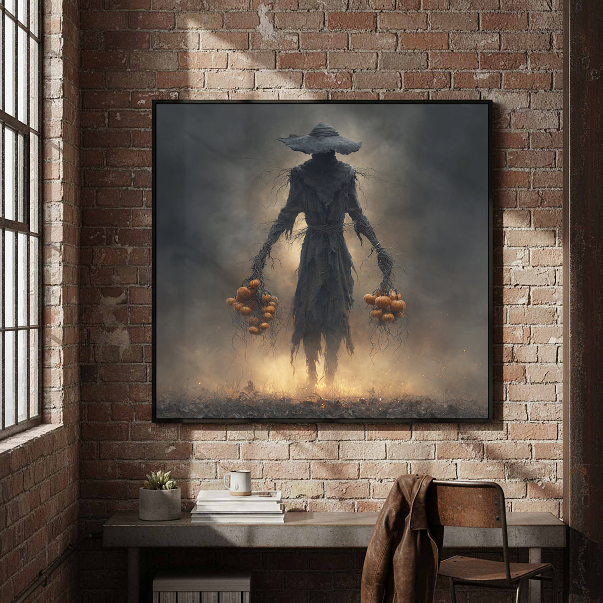 Dark Fantasy Scarecrow Canvas Art – styled room view 4