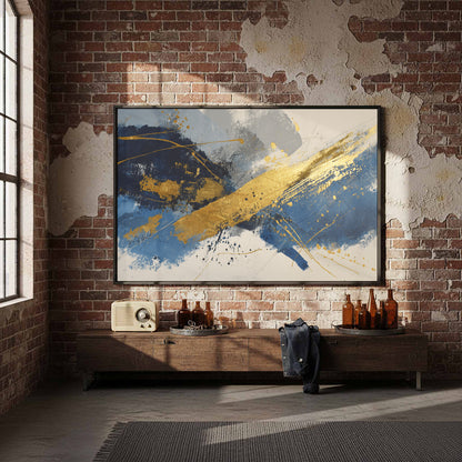 Abstract Gold Blue Canvas Wall Art – styled room view 4