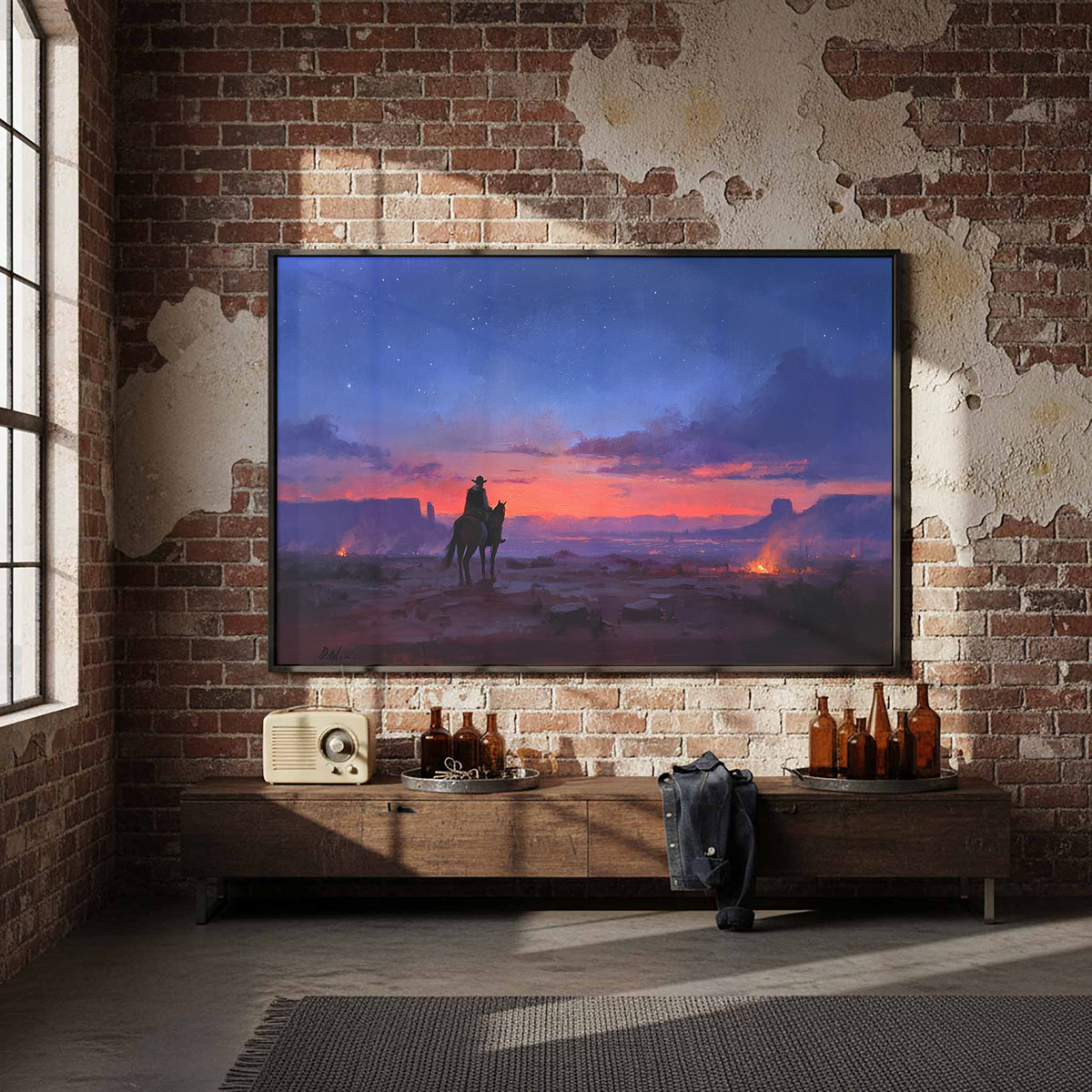 Western Cowboy Canvas Wall Art – styled room view 4