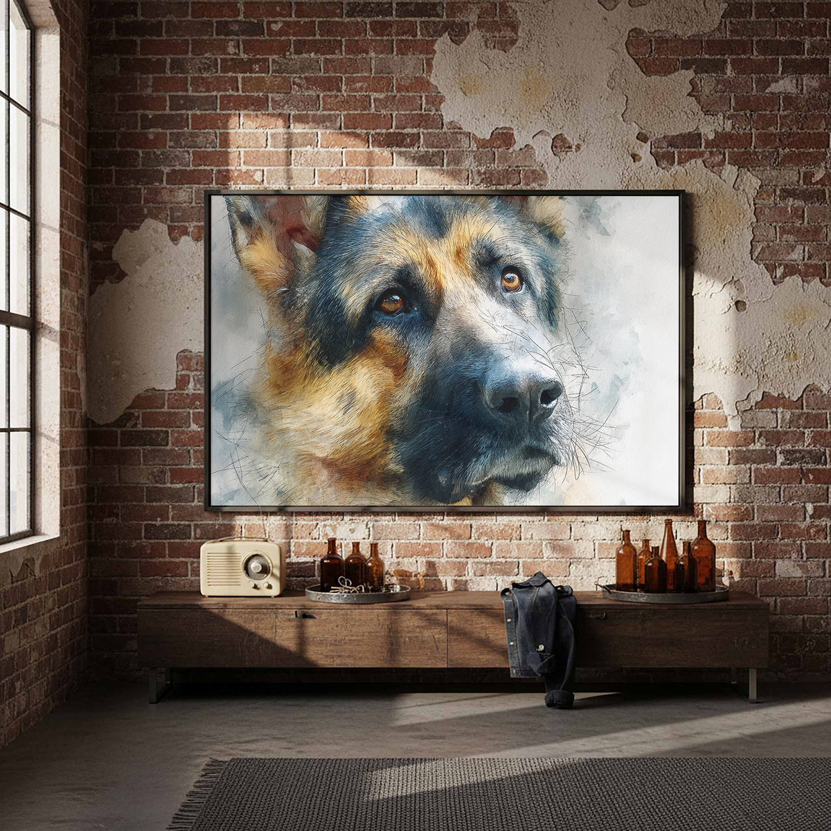 German Shepherd Canvas Wall Art – styled room view 4