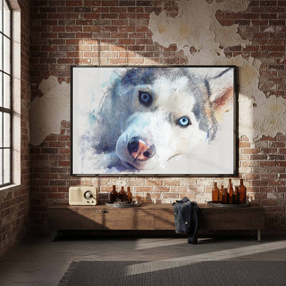 Siberian Husky Watercolor Canvas Print – styled room view 5