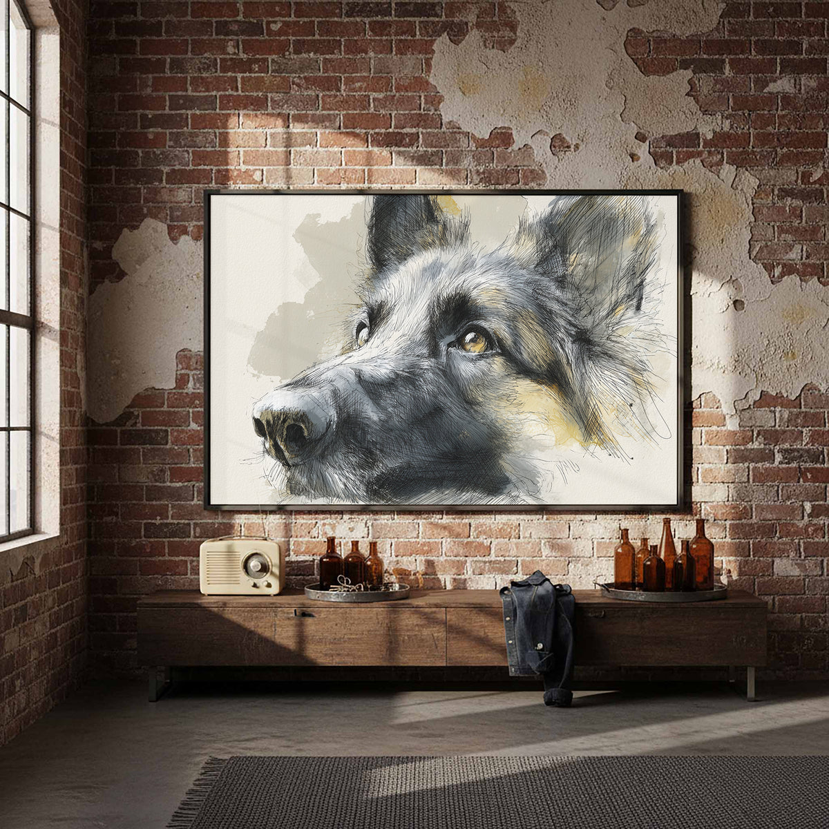 Belgian Shepherd Dog Portrait Canvas Art – styled room view 4
