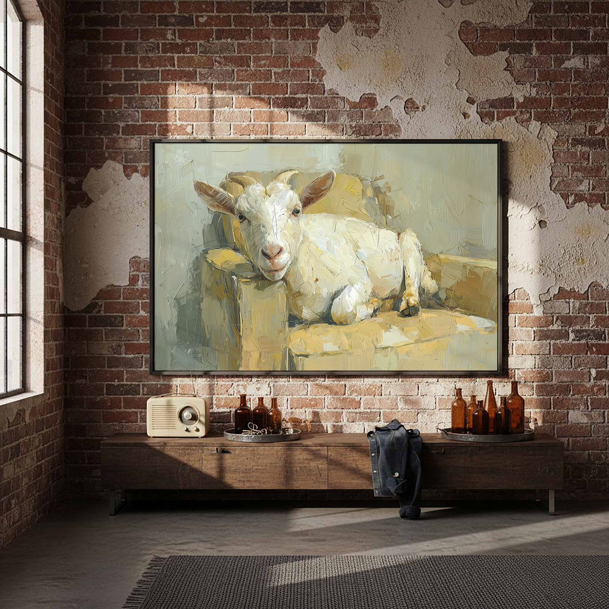 Goat Canvas Wall Art – styled room view 4