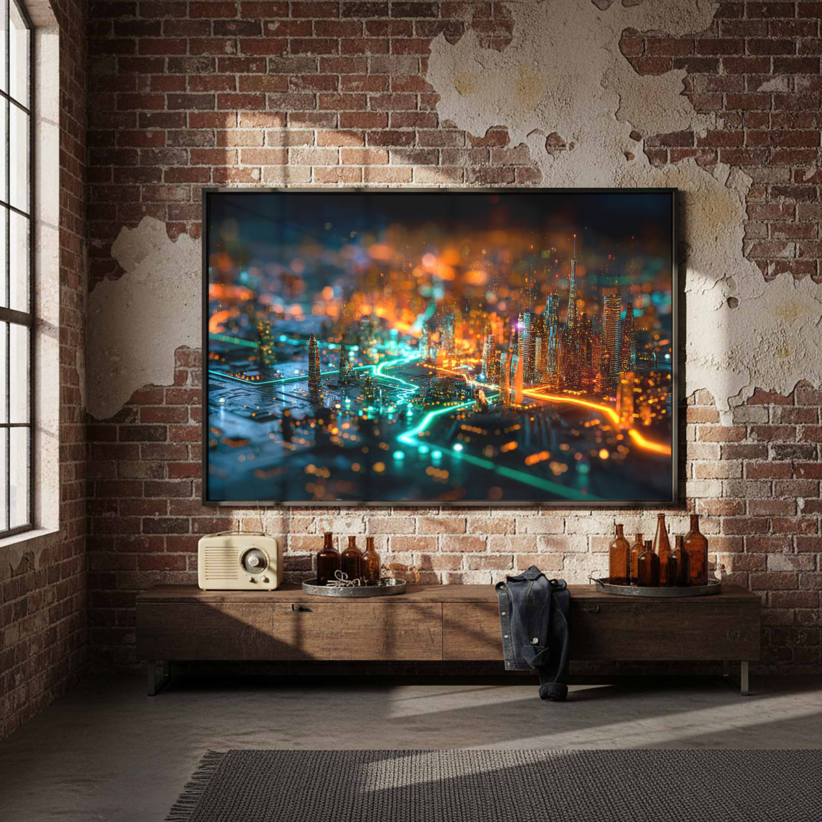 Cyberpunk Circuit Board Canvas Print – styled room view 2