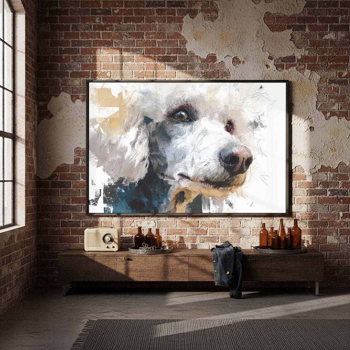 Stylized Poodle Canvas Wall Art – styled room view 5