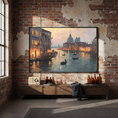 Venice Canal Dusk Wall Art – styled room view 4