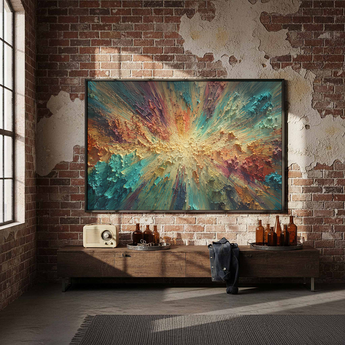 Abstract Burst Canvas Wall Art – styled room view 4