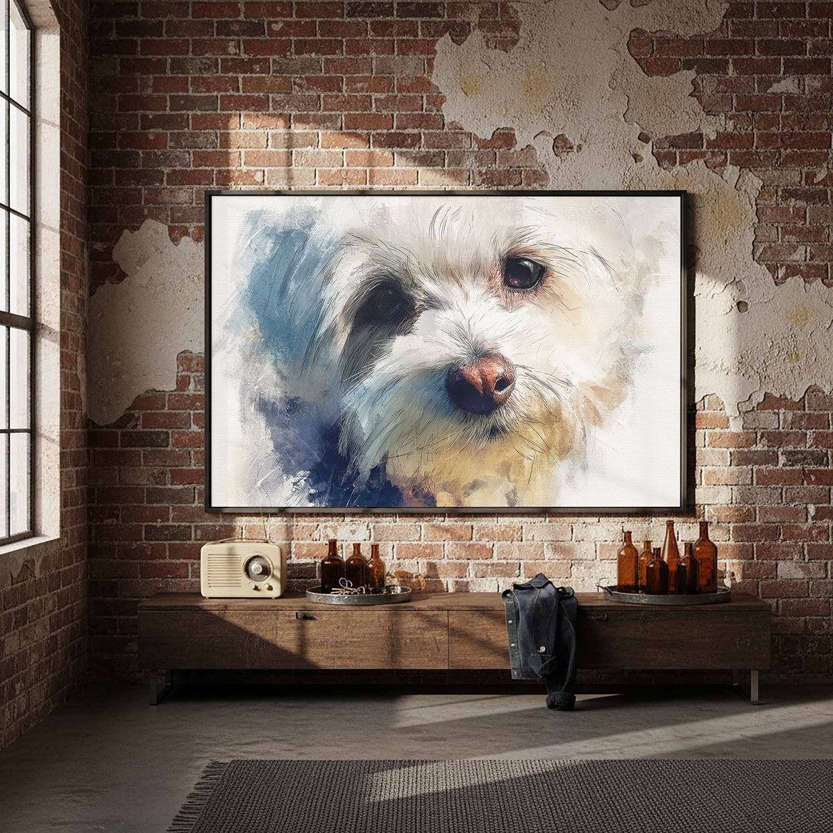 Maltese Dog Portrait Canvas Print – styled room view 4