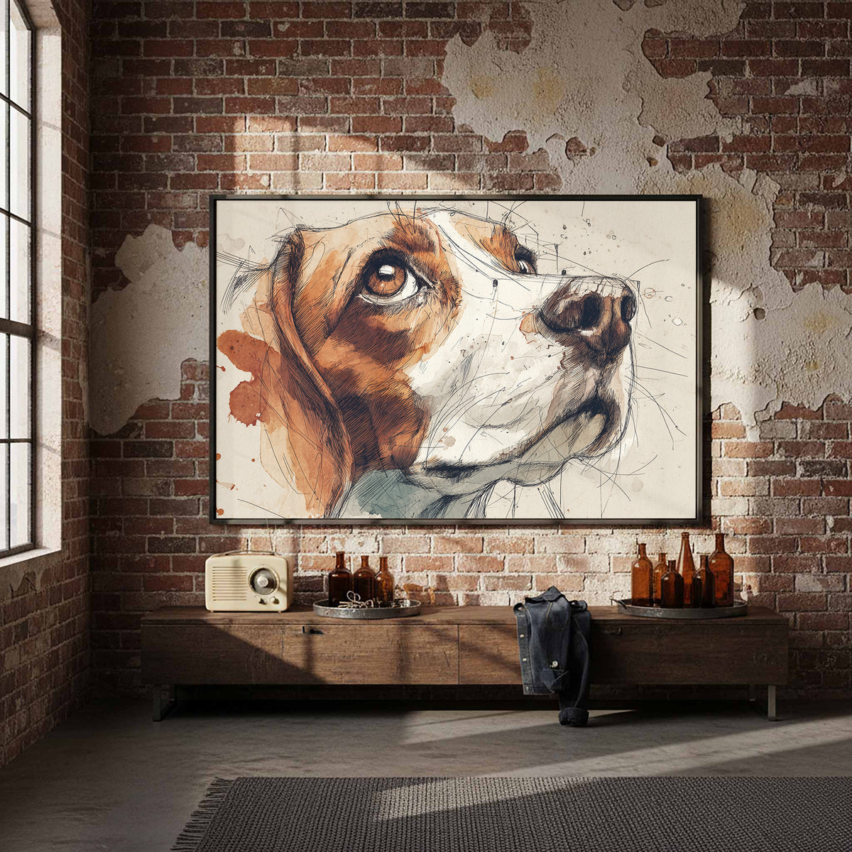 Beagle Portrait Canvas Print – styled room view 5