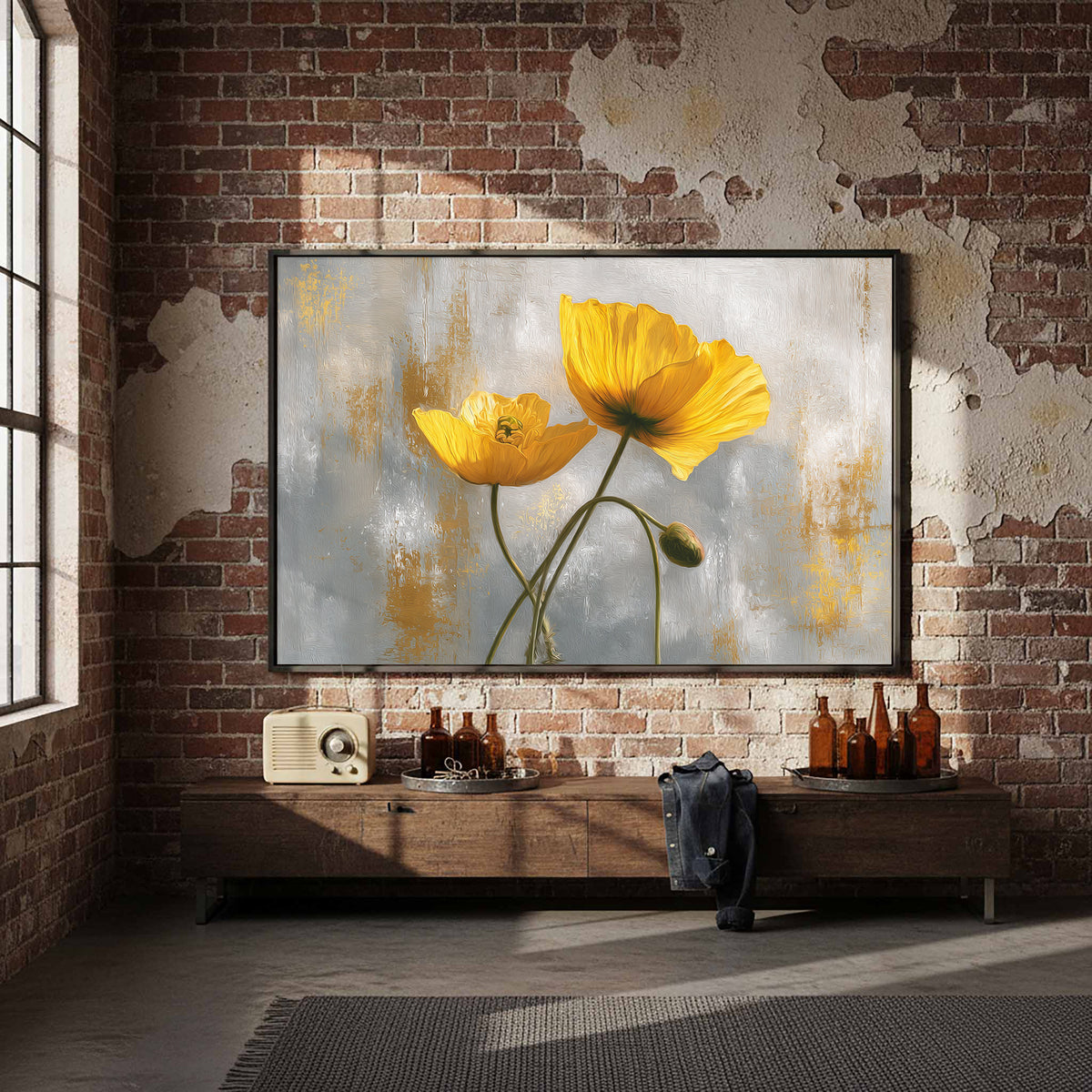 Golden Poppy Flowers Canvas Print – styled room view 5