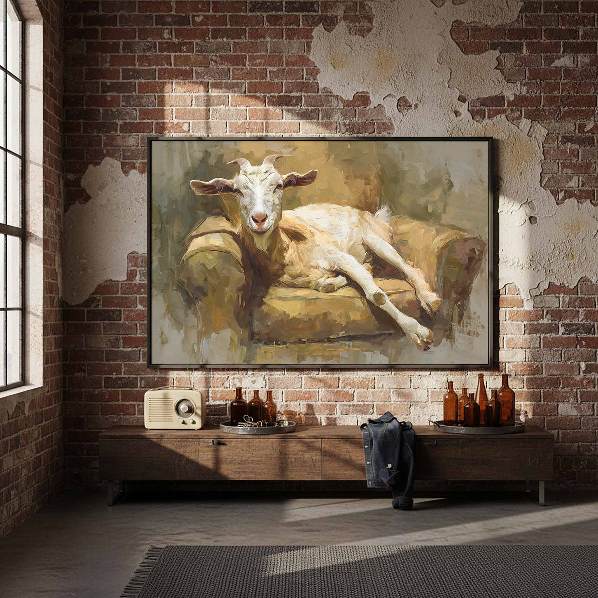 Goat Canvas Wall Art – styled room view 3