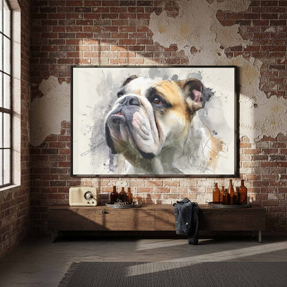 Bulldog Portrait Canvas Print – styled room view 5