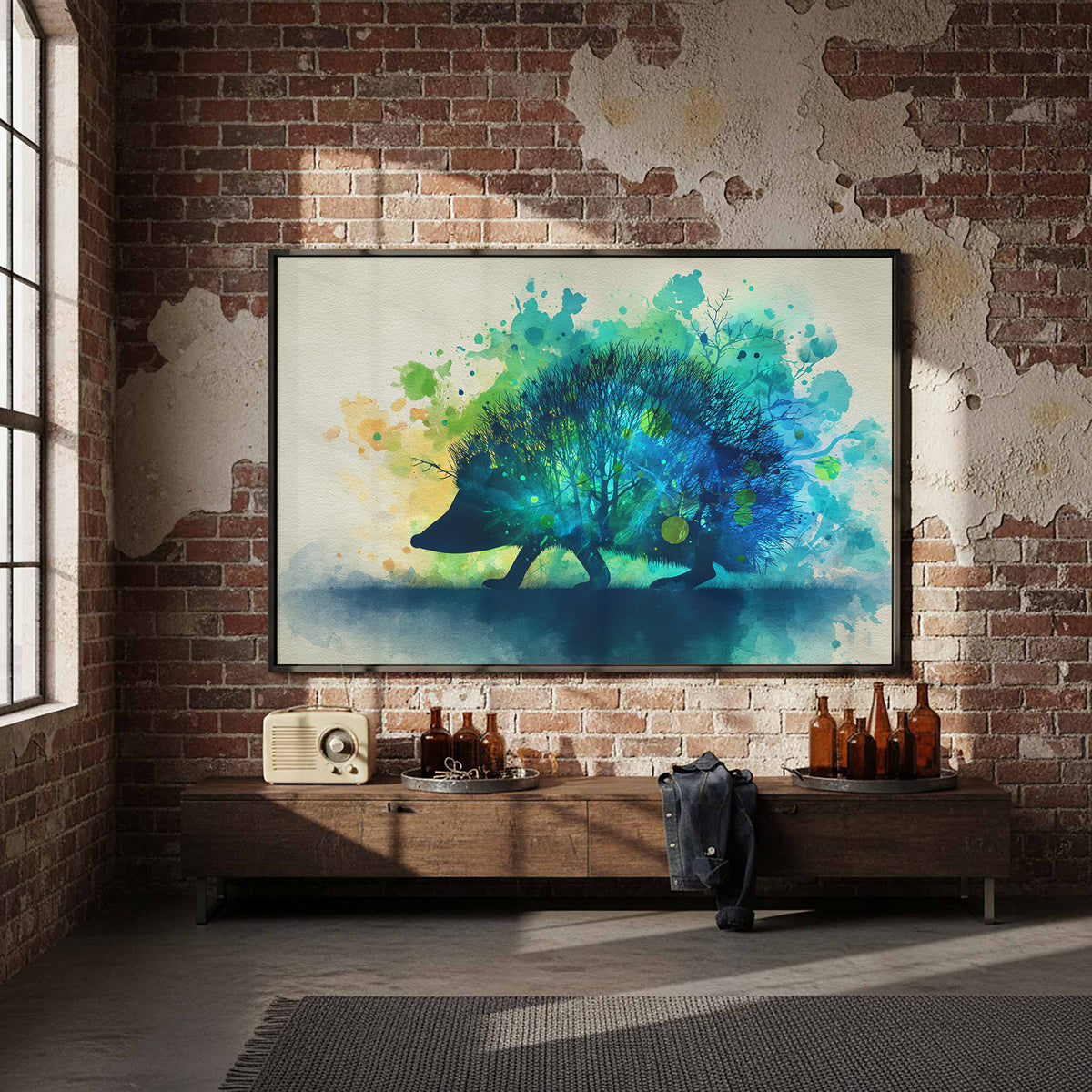 Hedgehog Watercolor Wall Art – styled room view 5
