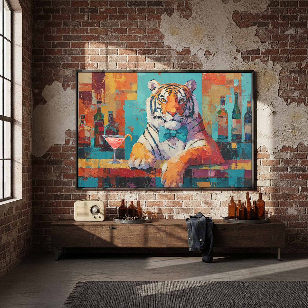 Tiger Bar Portrait Wall Art – styled room view 5