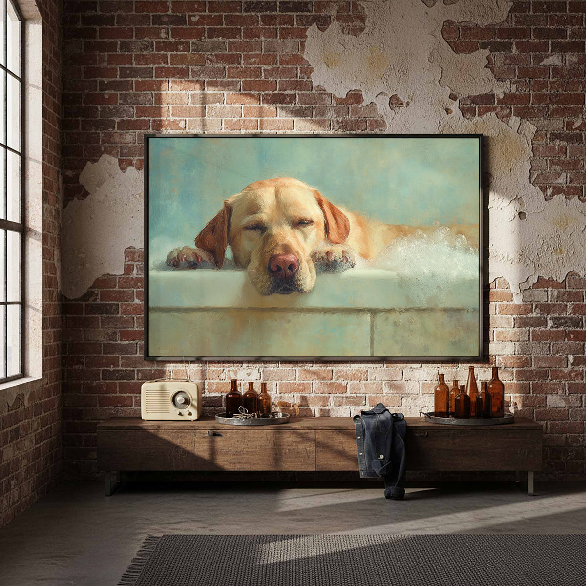 Labrador Retriever Bath Canvas Wall Art – styled room view 4