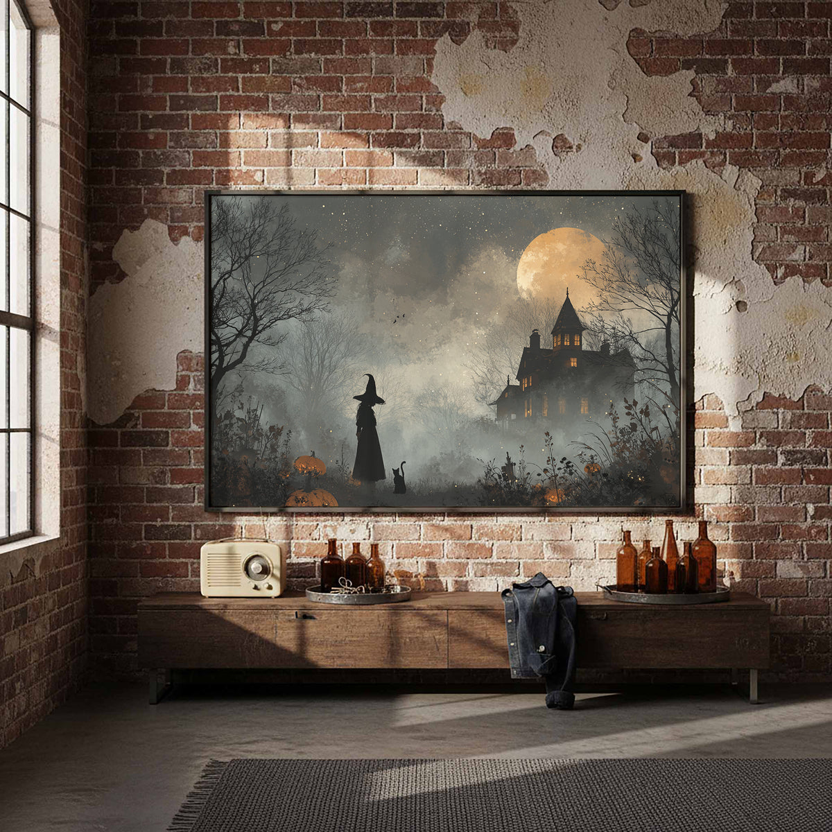Spooky Witch Halloween Wall Art – styled room view 4