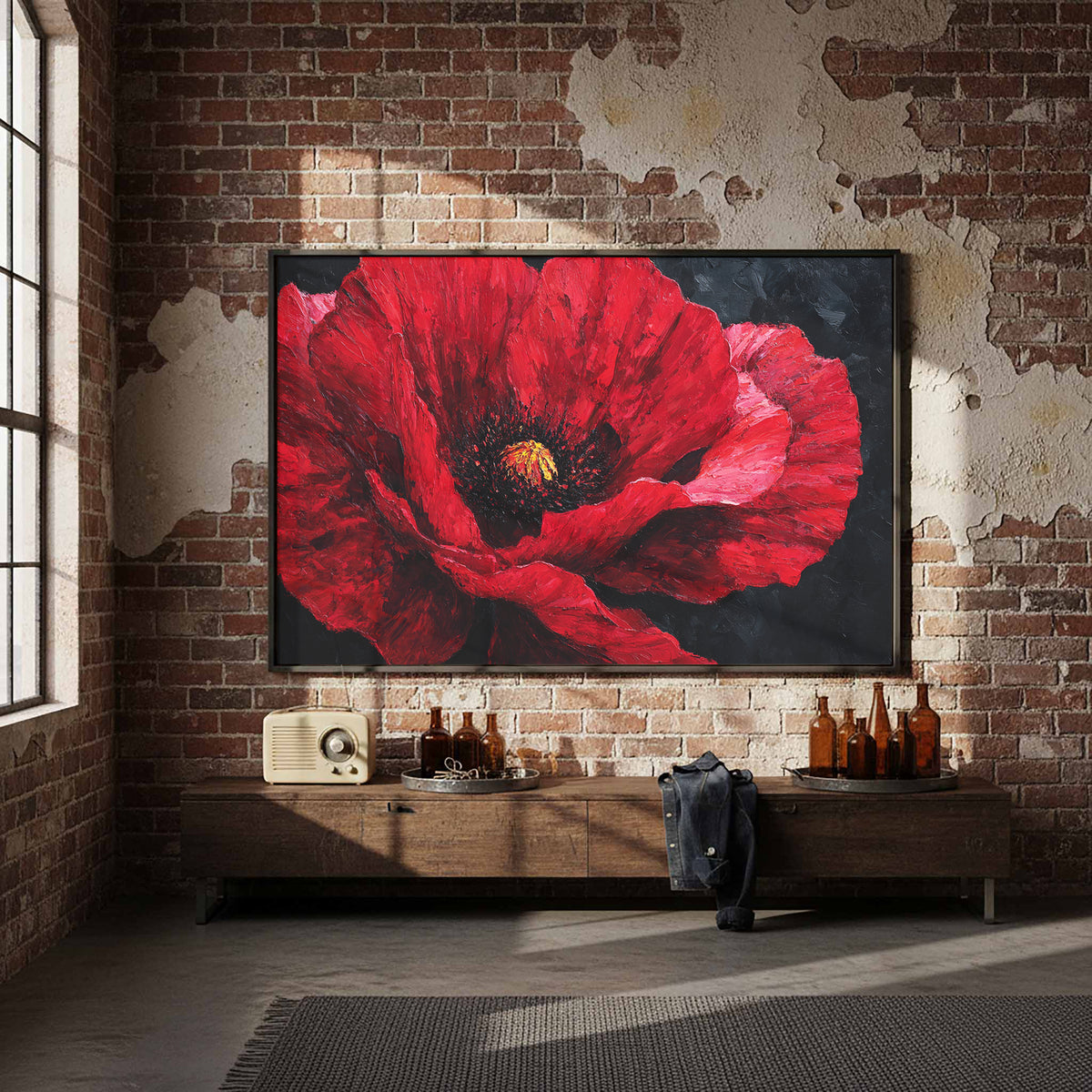 Red Poppy Canvas Wall Art – styled room view 5