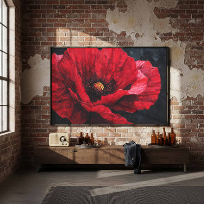 Red Poppy Canvas Wall Art – styled room view 5