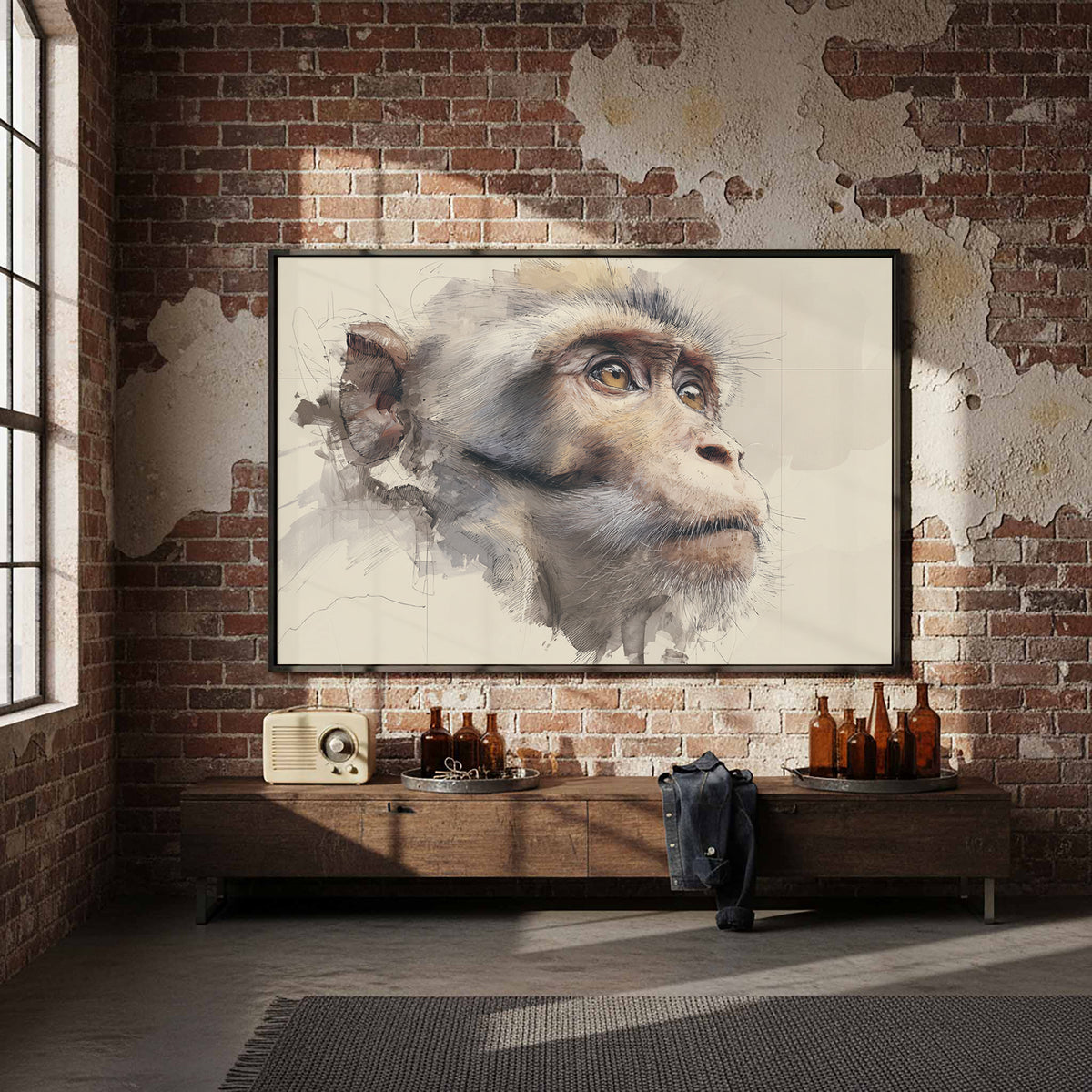 Monkey Portrait Canvas Wall Art – styled room view 4