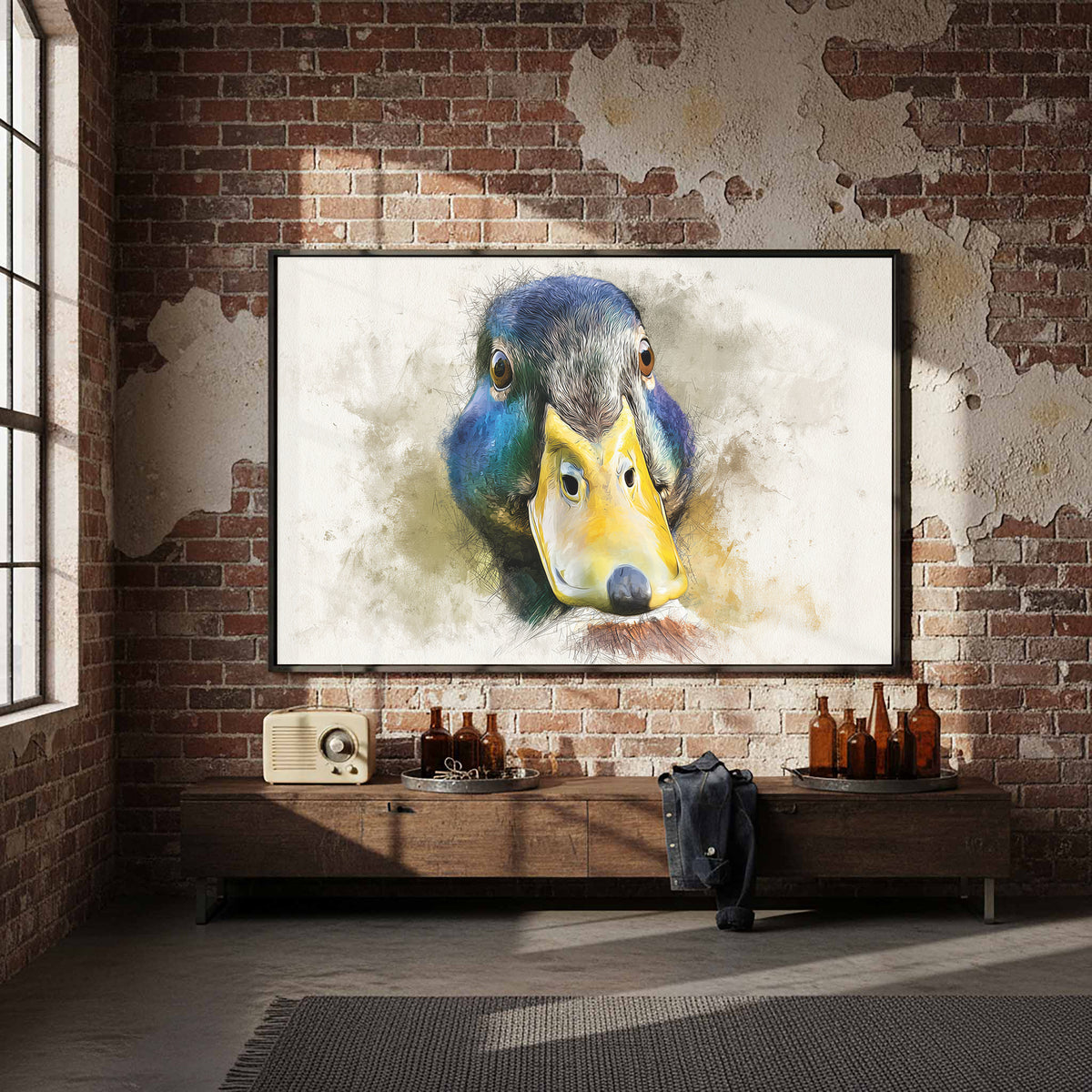 Duck Portrait Canvas Wall Art – styled room view 4