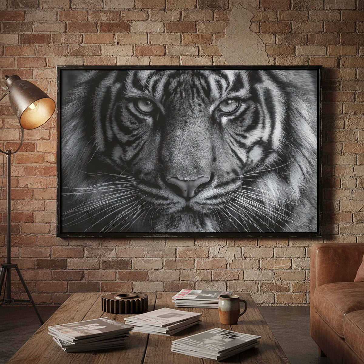 Bengal Tiger Portrait Canvas Art – styled room view 6
