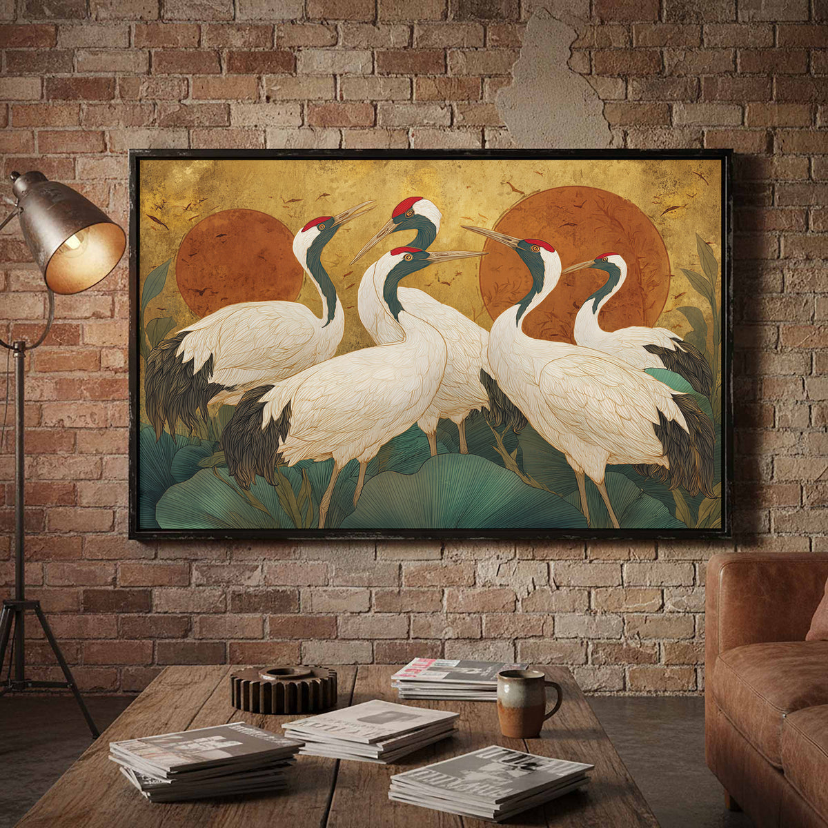 Elegant Crane Art Print – styled room view 5