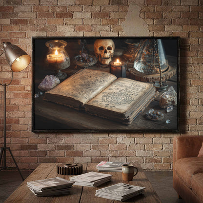 Dark Academia Spellbook Canvas Print – styled room view 4