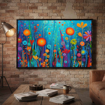 Colorful Abstract Garden Canvas Art – styled room view 5