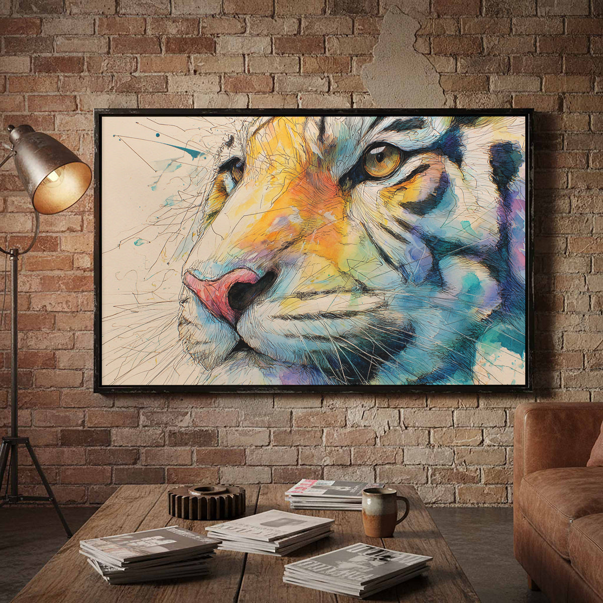 Tiger Portrait Canvas Wall Art – styled room view 5