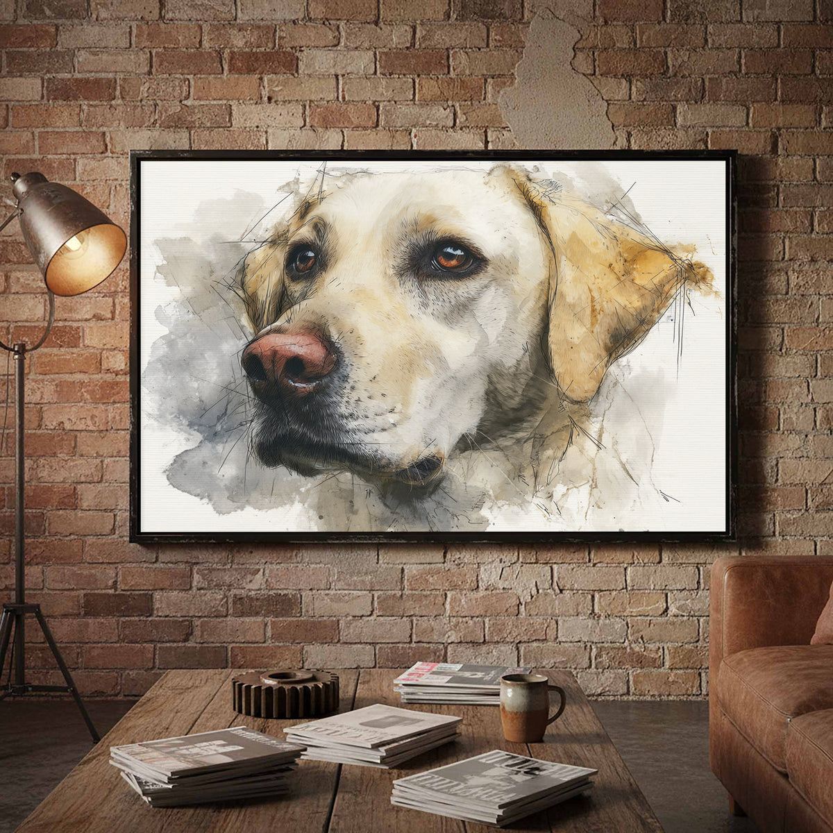 Labrador Dog Portrait Canvas Print – styled room view 5