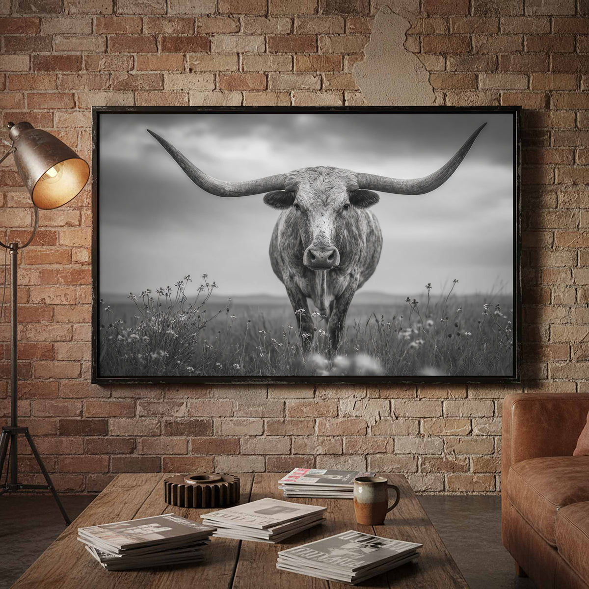 Longhorn Steer Canvas Print – styled room view 5