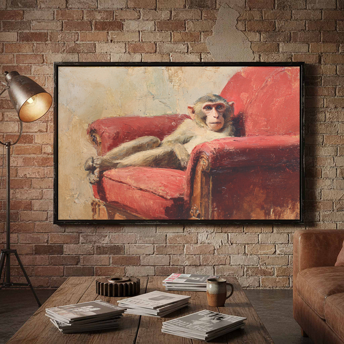 Monkey Armchair Canvas Print – styled room view 5