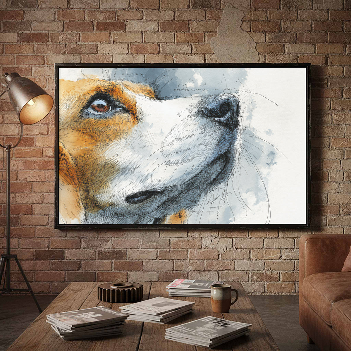 Beagle Portrait Canvas Print – styled room view 5