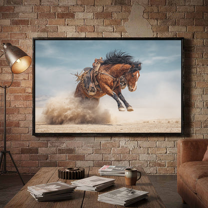 Western Bucking Horse Canvas Art – styled room view 5
