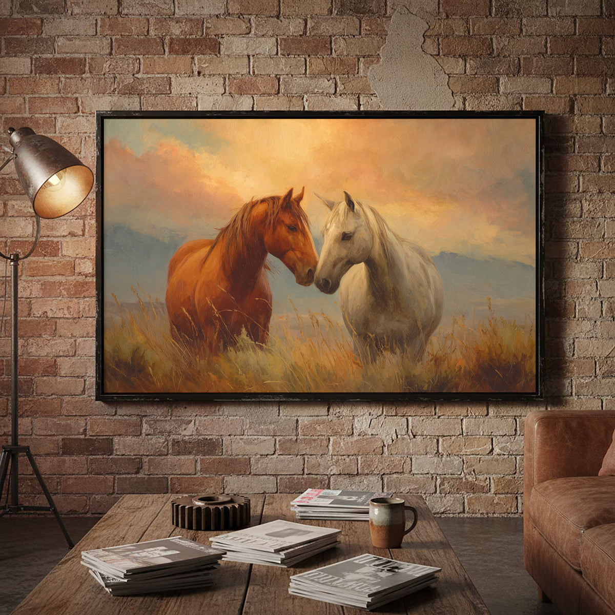 Romantic Horse Canvas Wall Art – styled room view 5