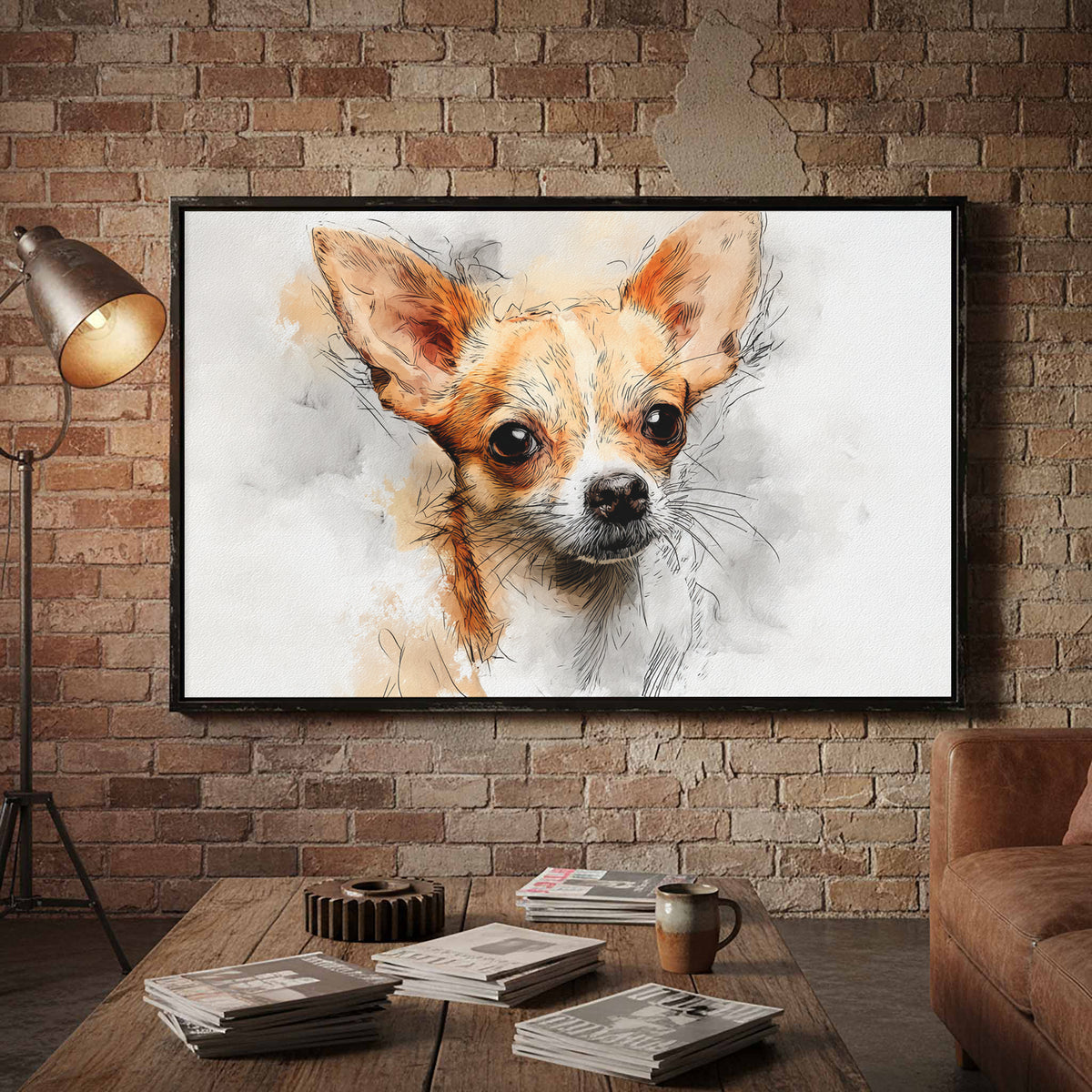 Chihuahua Portrait Canvas Wall Art – styled room view 5