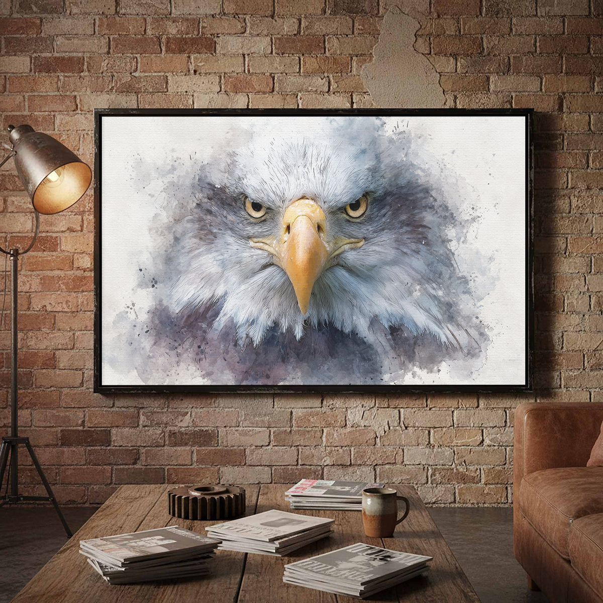 Bald Eagle Watercolor Canvas Print – styled room view 5