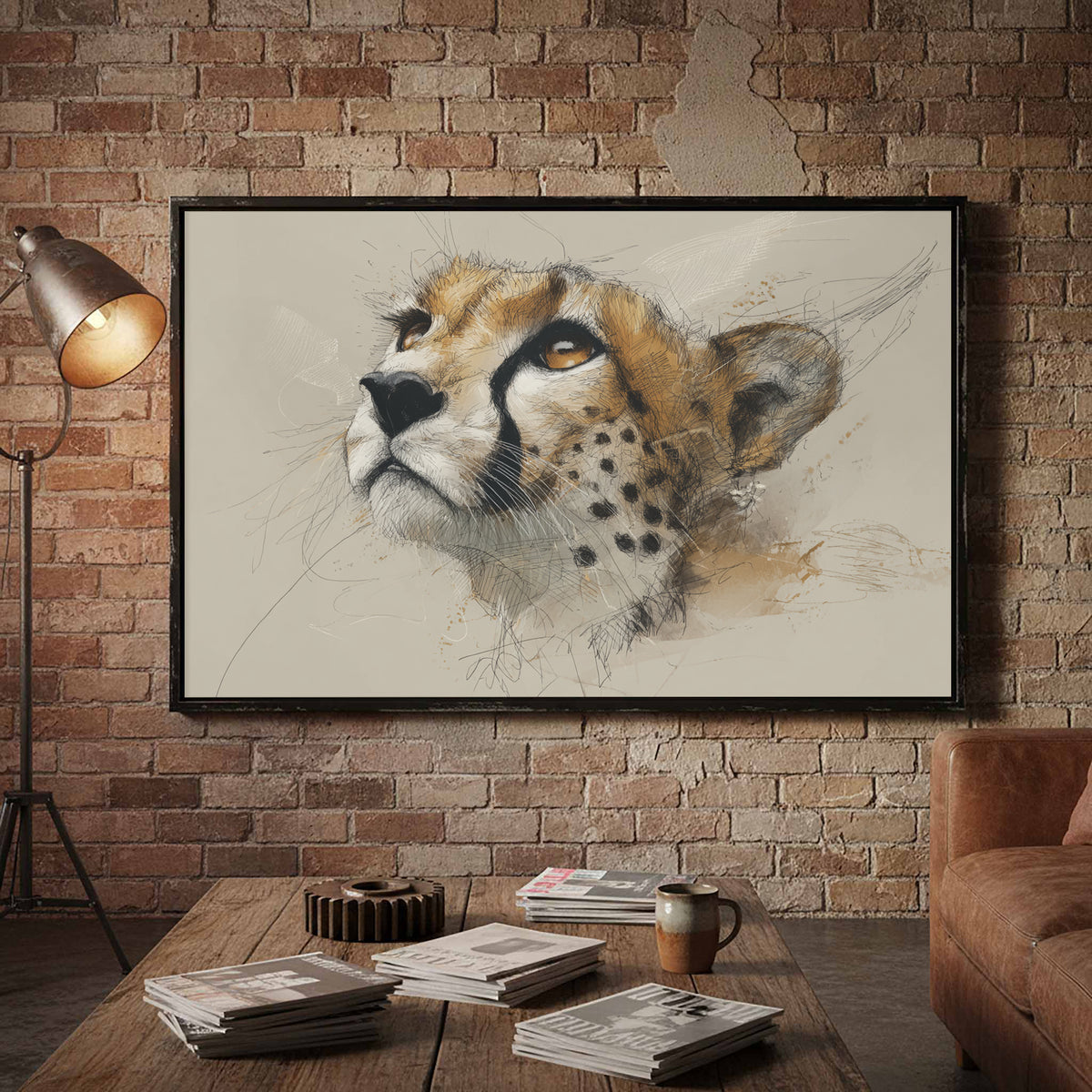 Cheetah Face Canvas Wall Art – styled room view 4