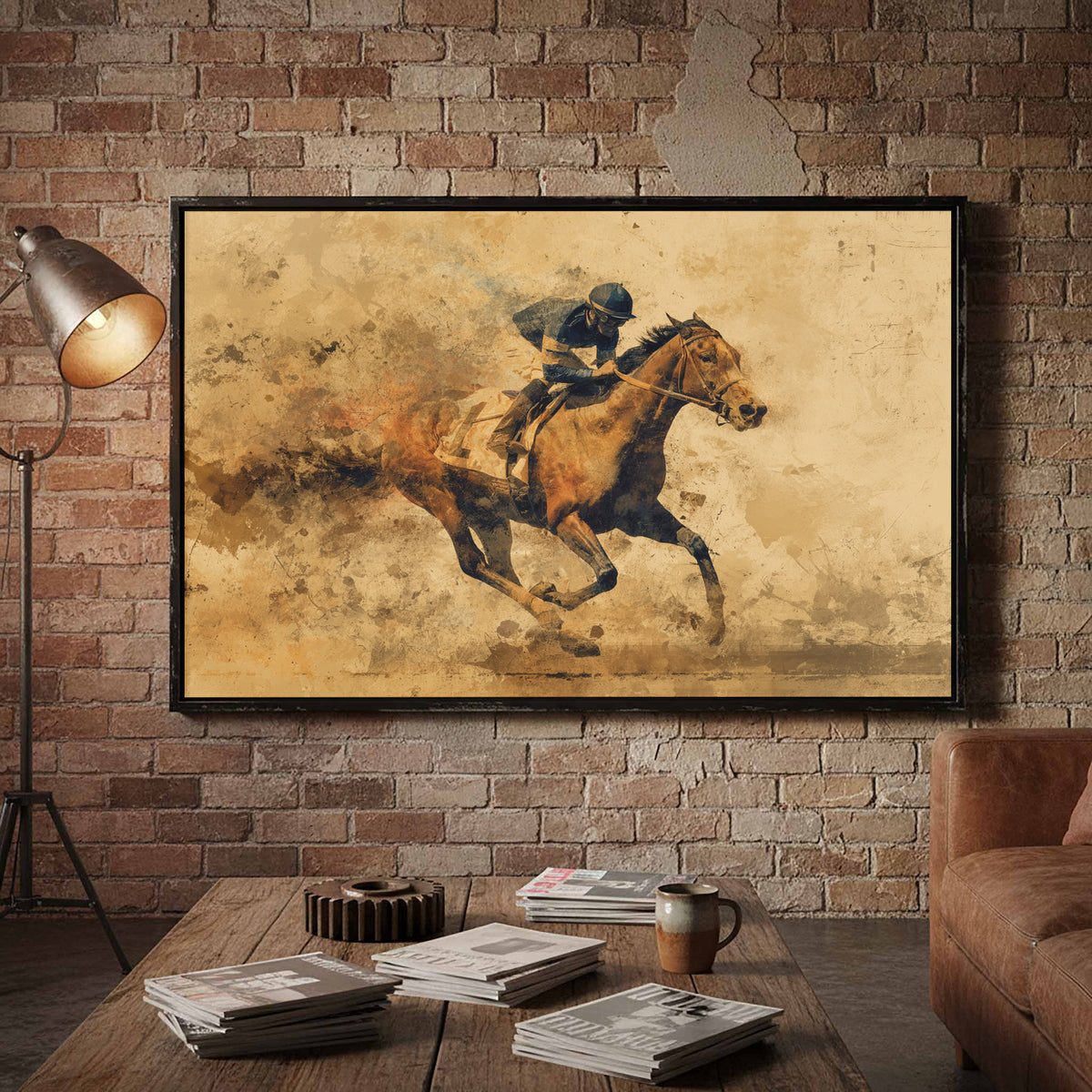 Racing Horse Canvas Print – styled room view 5