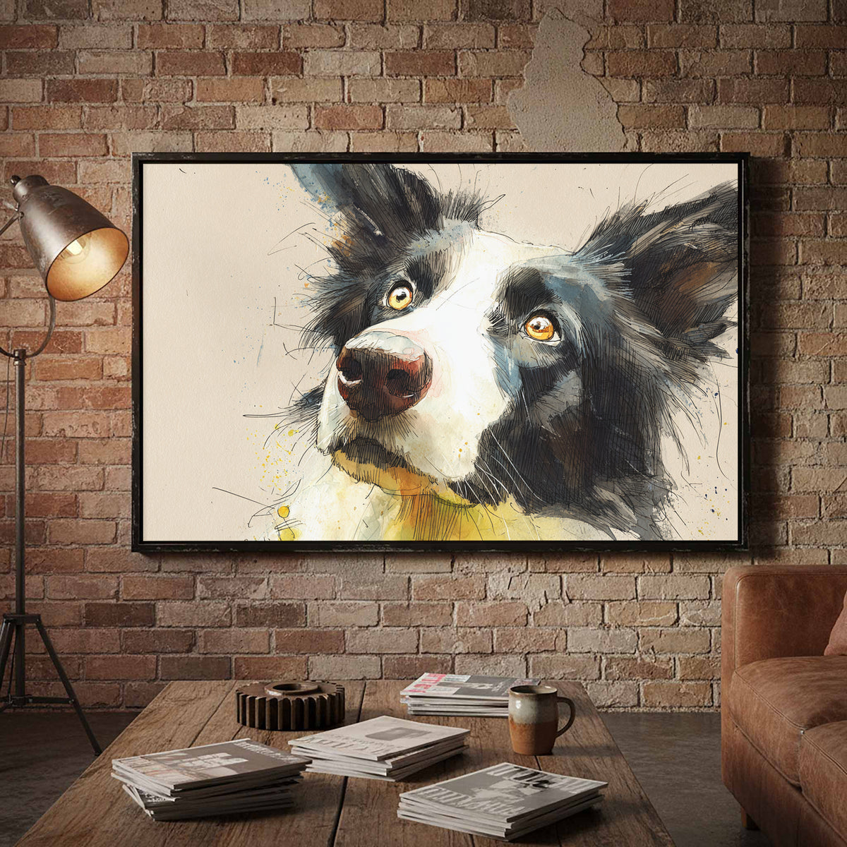 Border Collie Dog Portrait Canvas Print – styled room view 5