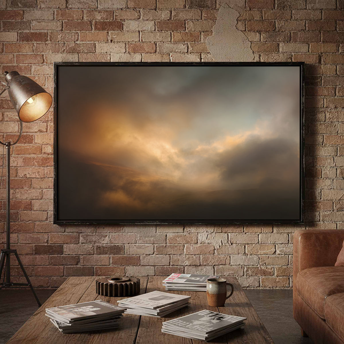 Moody Sky Abstract Canvas Wall Art – styled room view 4