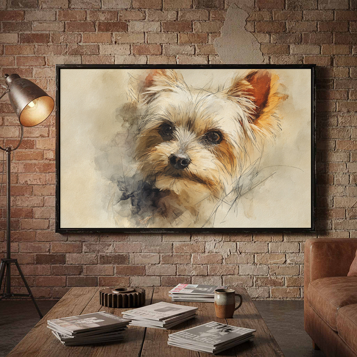 Yorkshire Terrier Watercolor Canvas Print – styled room view 5