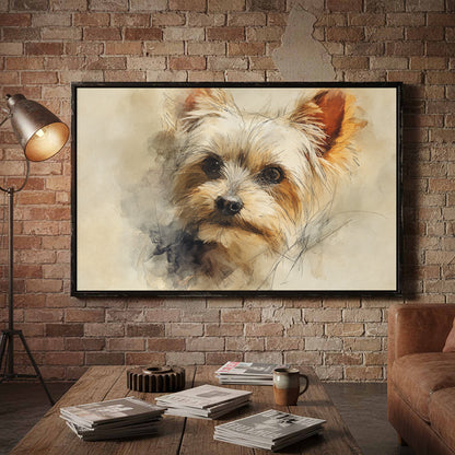 Yorkshire Terrier Watercolor Canvas Print – styled room view 5
