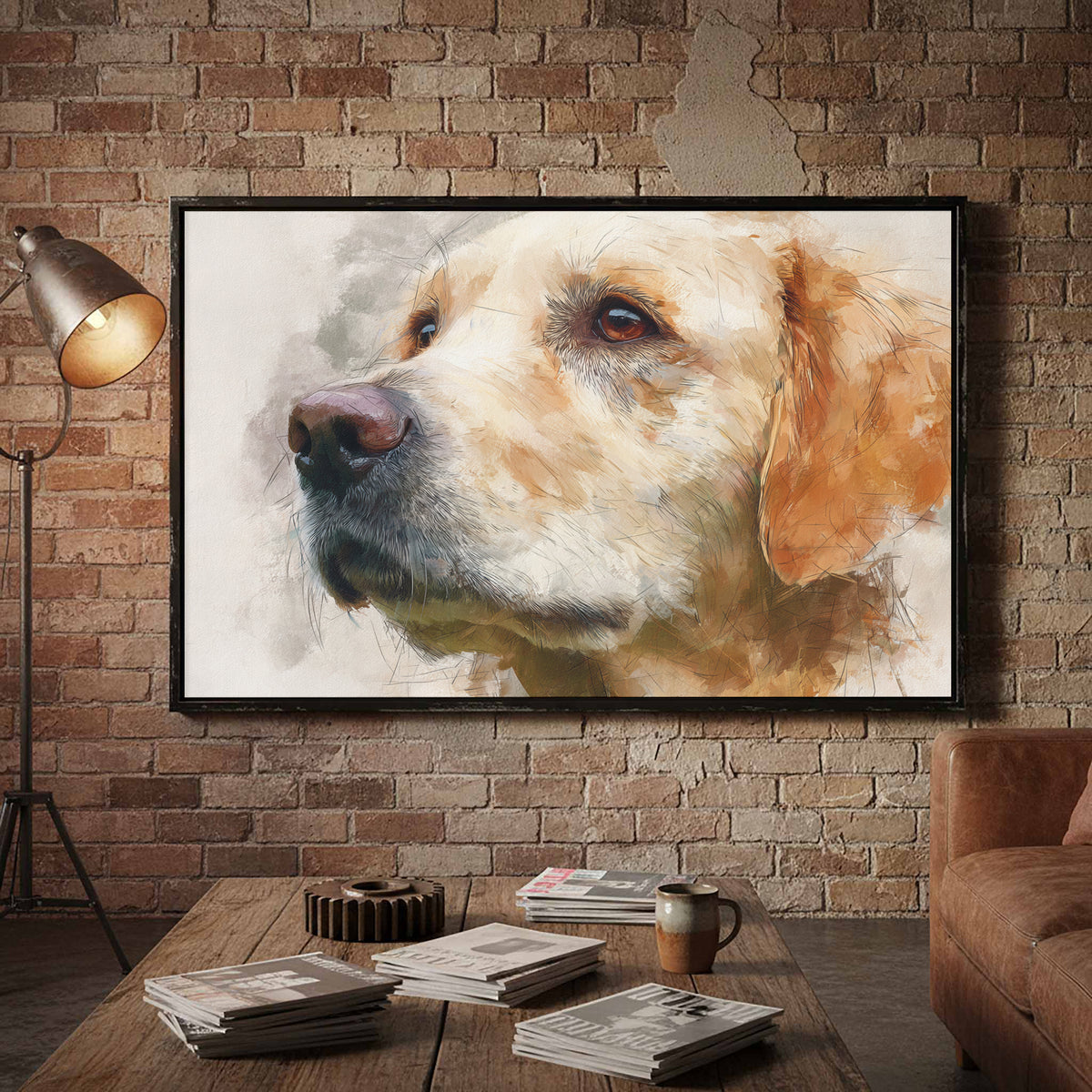 Golden Retriever Portrait Canvas Art – styled room view 5